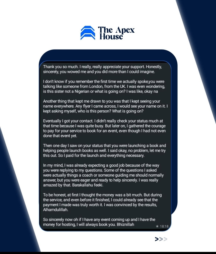Client thanks The Apex House for hosting and launch support