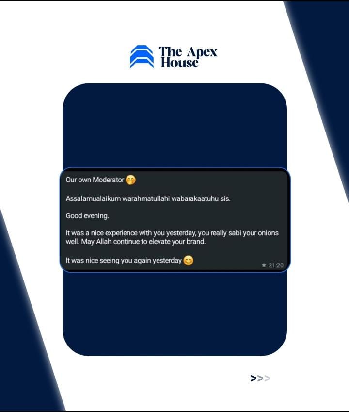 Client message praising an event moderator